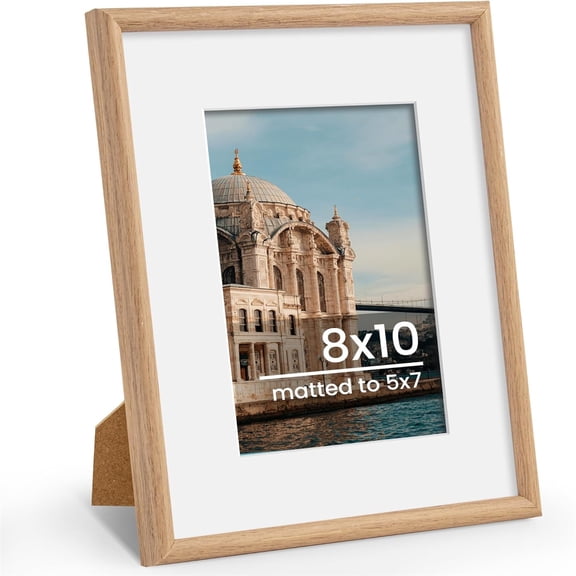 8x10 Picture Frame, Display Pictures 5x7 with Mat or 8x10 Without Mat, Wall and Tabletop Display Photo Frame, Natural Woodgrain, 1 Pack
