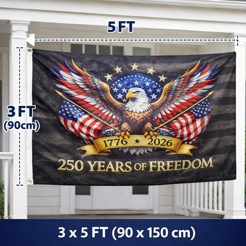 USA 250th Anniversary Flag 3x5 FT, Single Layer Lightweight Outdoor Patriotic Flag, Fade Resistant American Independence Day 1776–2026 Flag