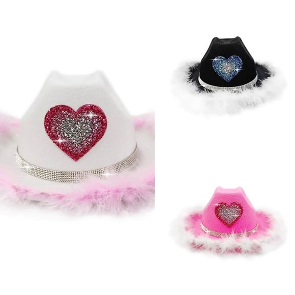 AJGRHE Kids Heart Theme Casual Cowboy Hats for Birthday Party Celebrations Western Style Headwear White 5-7 Years