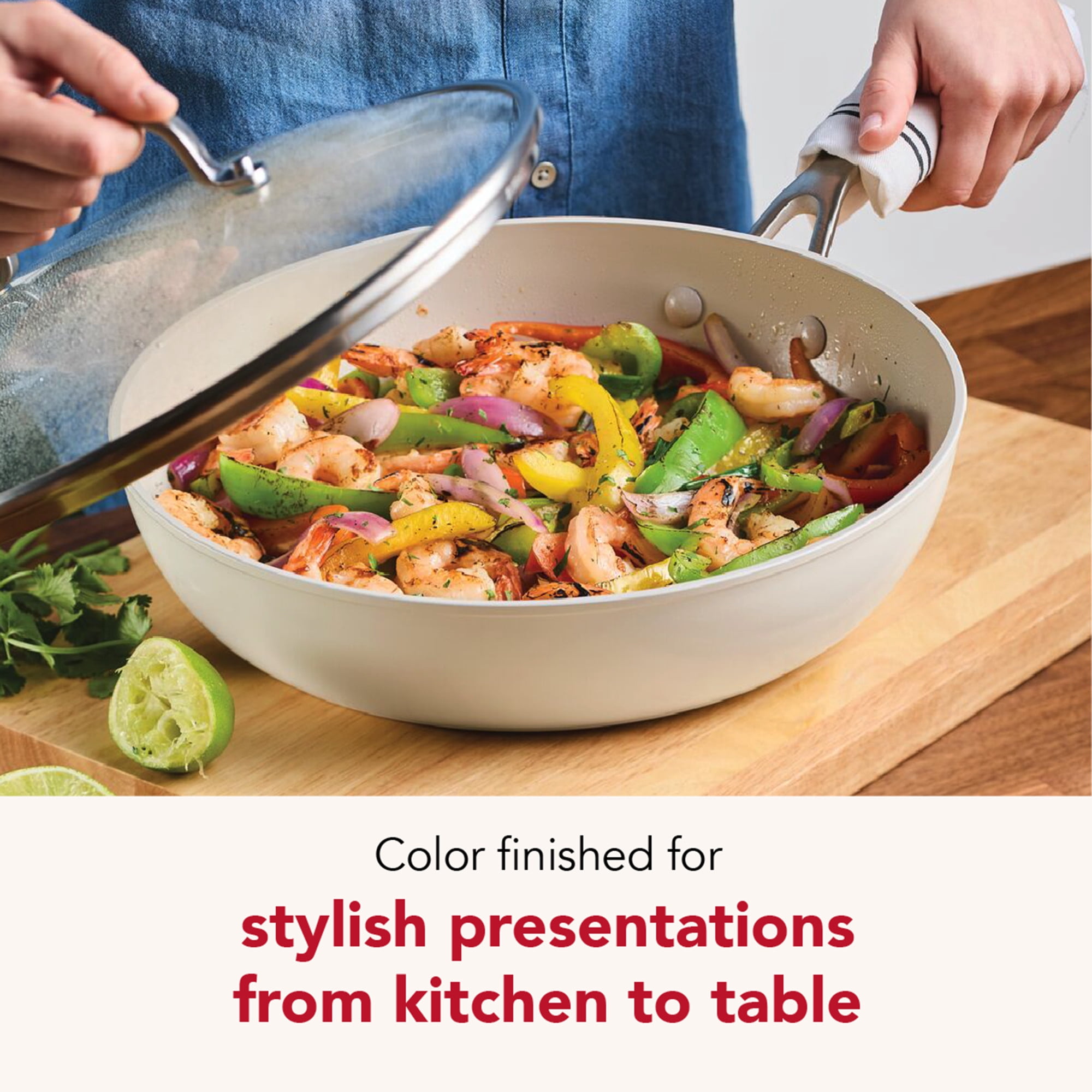 KitchenAid Hard-Anodized 12.25 Inch Ceramic Induction Skillet with Lid, Dishwasher Safe and Oven Safe to 500°F, Porcelain White