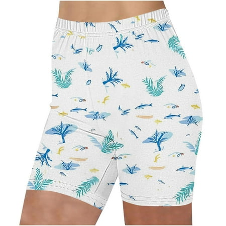 LbsKUS 2024 Fashion Boho Floral Printed Yoga Shorts for Womens Tummy Control Workout Shorts High Waisted Biker Shorts Summer Short Hot Pants White XXL