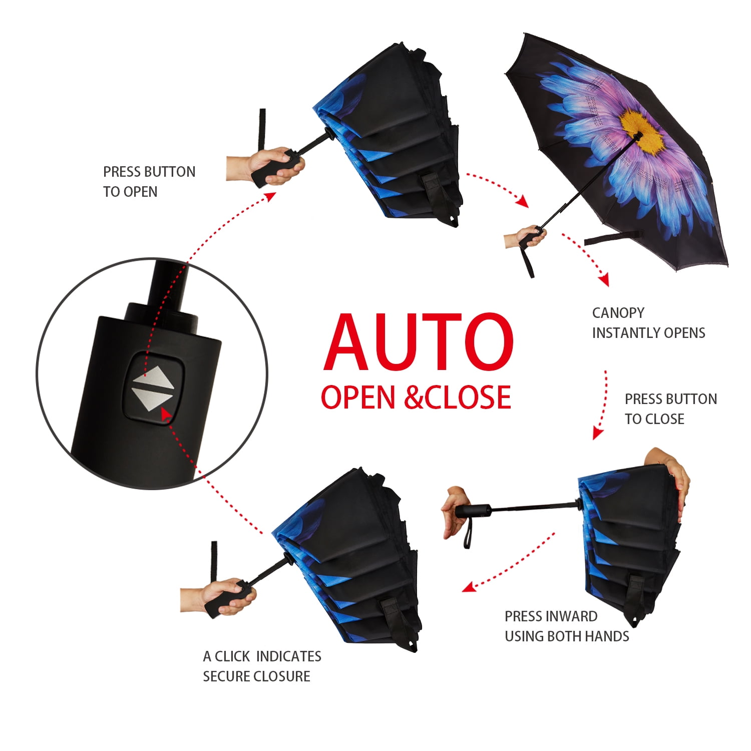 Inverted Umbrella Double Layer Automatic Folding Reserve Umbrella Windproof UV Protection for Rain Car Travel Outdoor Men Women, Purple Follower