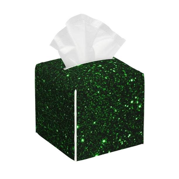Fotbe Green Sparkling Porta Pañuelos Decorativo de Cuero, Caja Cuadrada Moderna para Pañuelos Faciales, Organizador y Dispensador 5x5x5''