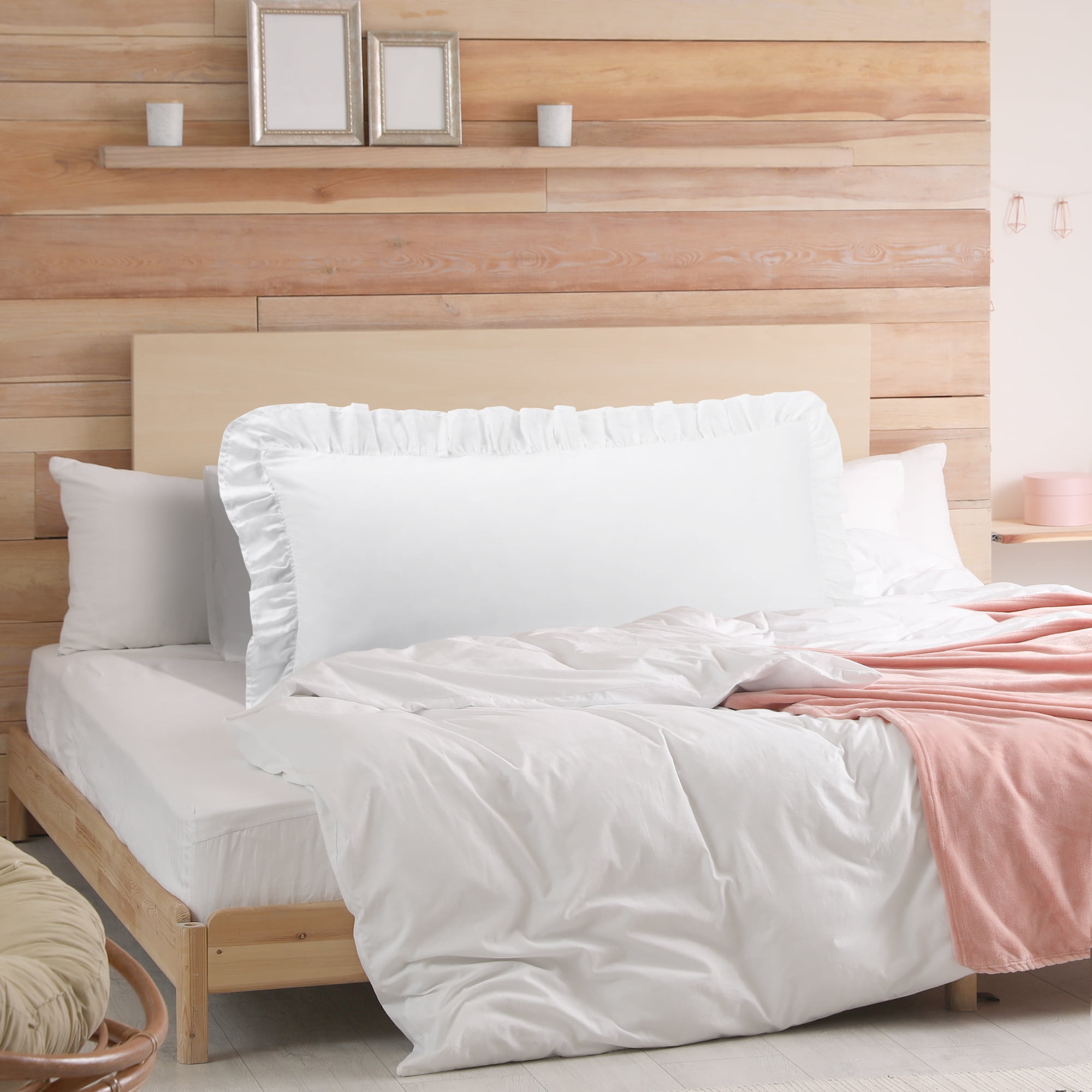 Unique Bargains 1Pc 100% Cotton Envelope Closure Body Ruffled Pillowcase White 20"x48"