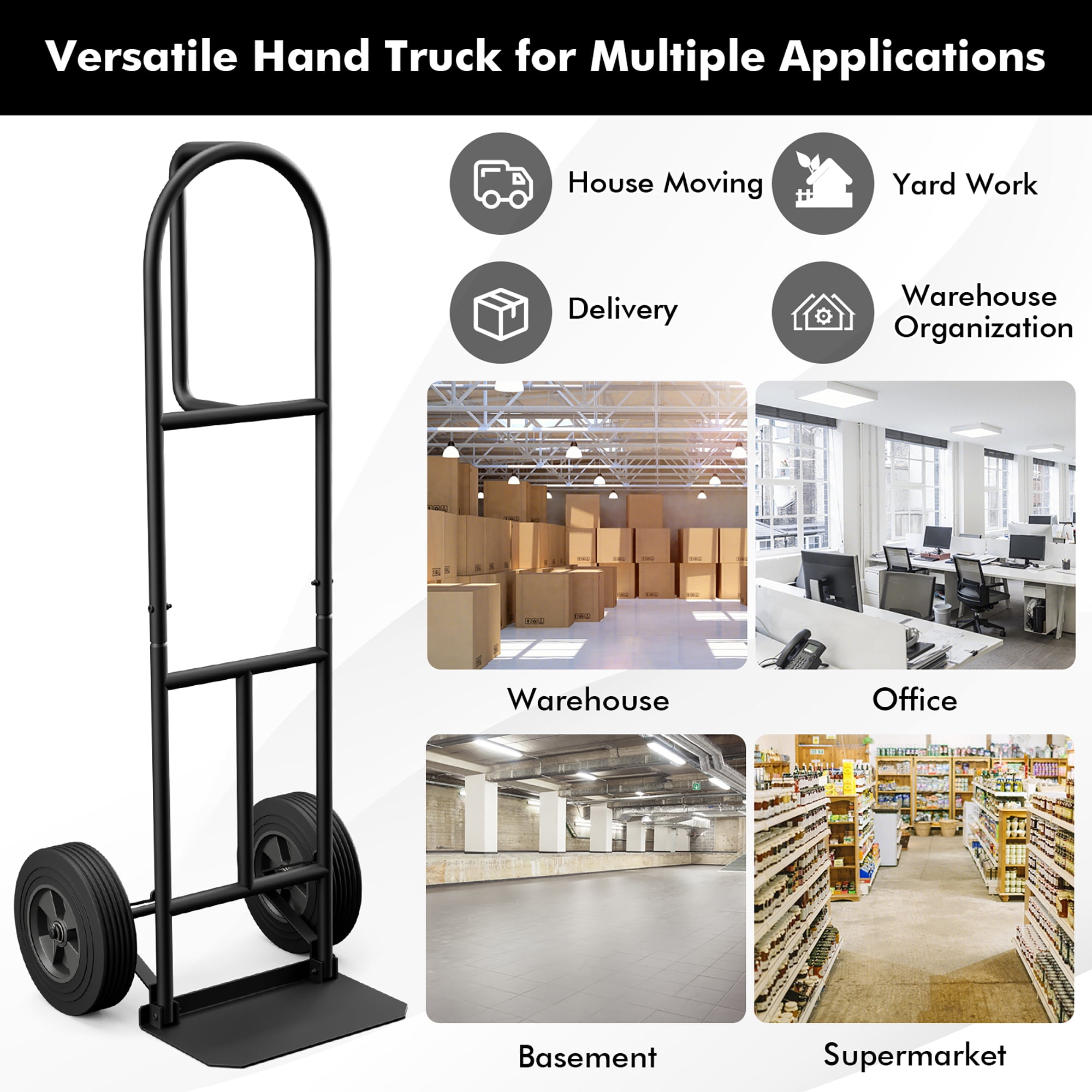 Gymax Heavy Duty Hand Truck Metal Dolly Cart w/ P-Handle & Rubber Wheels 770 LBS Max Load