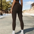 thumbnail image 4 of High Waist Full Length Leggings with Ribbed Waistband - Medium, Coffee, 4 of 6