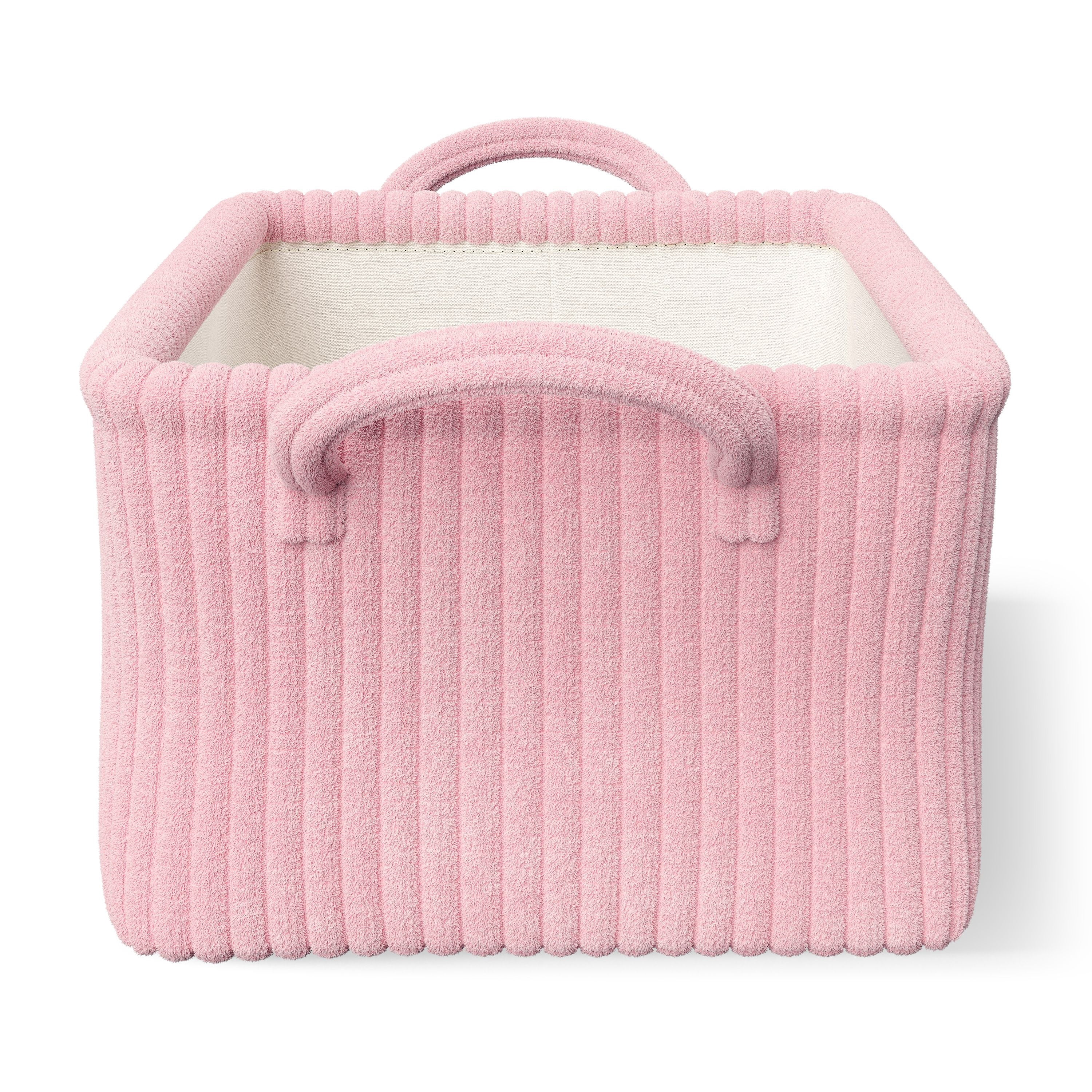 Mainstays Kids Medium Light Pink Ribbed Corduroy Fabric Storage Basket with Handles, 4 Pack
