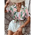 thumbnail image 5 of KimSoong Women's Leisure Streetwear Beachwear Lapel V-Neck Hawaiian Tropical Floral Print Blouse, 5 of 8