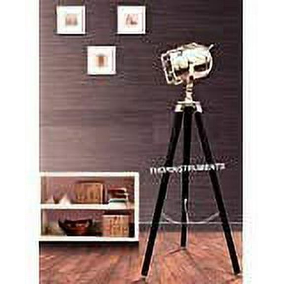 Royal Nautical Marine Chrome Searchlight Spotlight Lighting Wooden Tripod Floor Lamp Office Decor