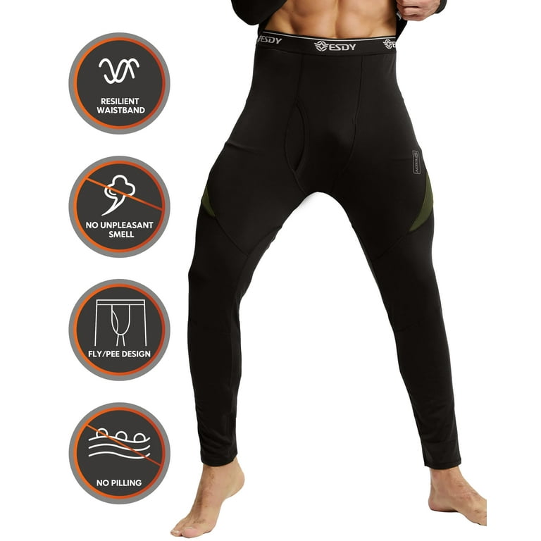 Mens Ultra Soft Thermal Underwear Leggings Bottoms - Compression Pants with  Fleece Lined , Black, 2XL