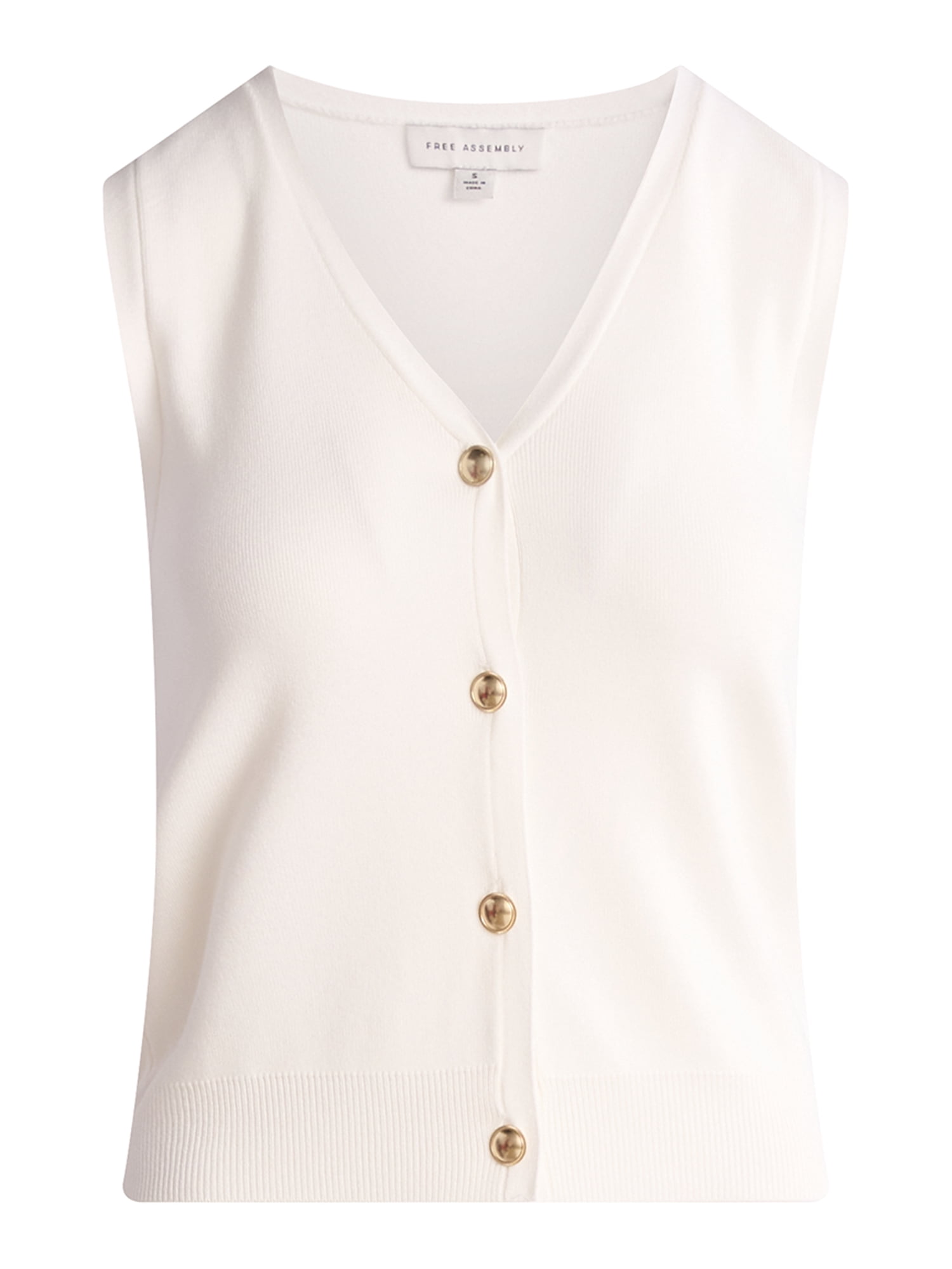 Free Assembly Women's Button Front Sweater Vest, Sizes XS-XXL