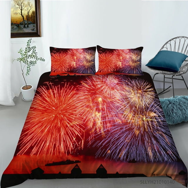Fashionable Home Textiles Firework Painting Printing Bedding Set Cover Duvet Cover Set Boy Man Bedclothes,King (90"x104")