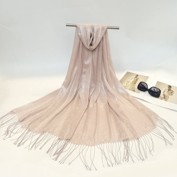 Bufanda de mujer Colección otoño/invierno Bufanda chal de seda plateada con borlas para mujer