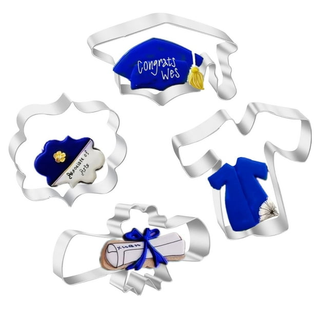 4 Pieces Graduation Cookie Cutters, Stainless Steel Molds Graduation