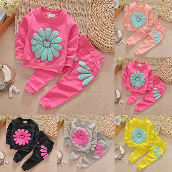 Girls Clothes Girl Outfits Casual Long Sleeve Tops Pants 2 Piece Fall Winter Clothes Set 6 12 18 Months 2T 3T 4T 5T ChildrenHot Pink,4-5 Years