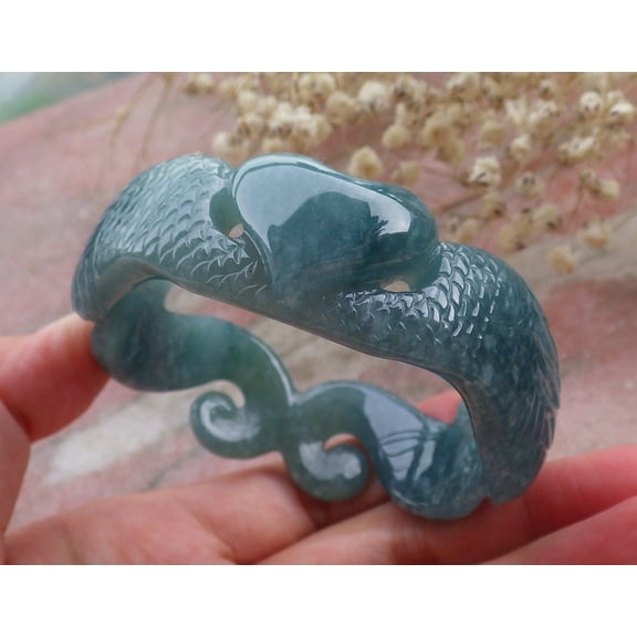 Certified Icy Blue Water Green Burma 100% Natural A JADE Jadeite Heart Bangle Bracelet 55 mm 597283 TN