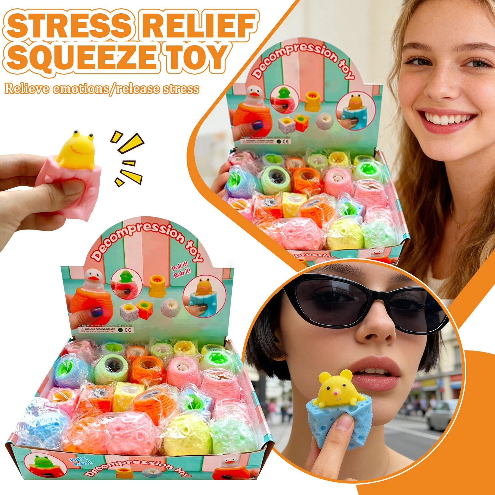 24PC Mini Squeeze Fidget Set, Adorable Colorful Stress Reliever with Animal Designs, Sensory Dough Ball Collection for Party Favors and Focus Support，Colored