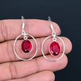 thumbnail image 2 of Mozambique Garnet 925 Sterling Silver Oval Gemstone Jewelry Earring 1.7" VJ 408, 2 of 5