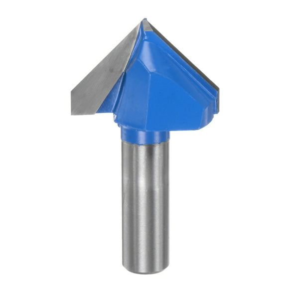 Router Bit 1/2" Shank 1-1/2" Dia 90 Degree V Type End Mill Carbide Edge Trimmer, Blue
