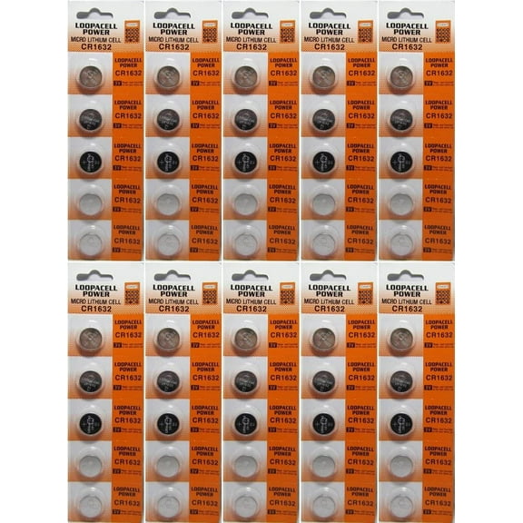 50 X Loopacell CR1632 3 Volt Lithium Coin Battery Button Cells (10 X Packs of 5)