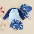 thumbnail image 6 of Douhoow 3Pcs Kid Boys Shark Print Swimsuits 12 18 24 Months 3 4 Years Beach Long Sleeve Striped Tops + Shorts + Hat, 6 of 9