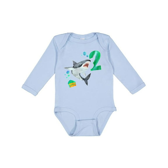 Inktastic Second Birthday Shark with Cake Boys or Girls Long Sleeve Baby Bodysuit