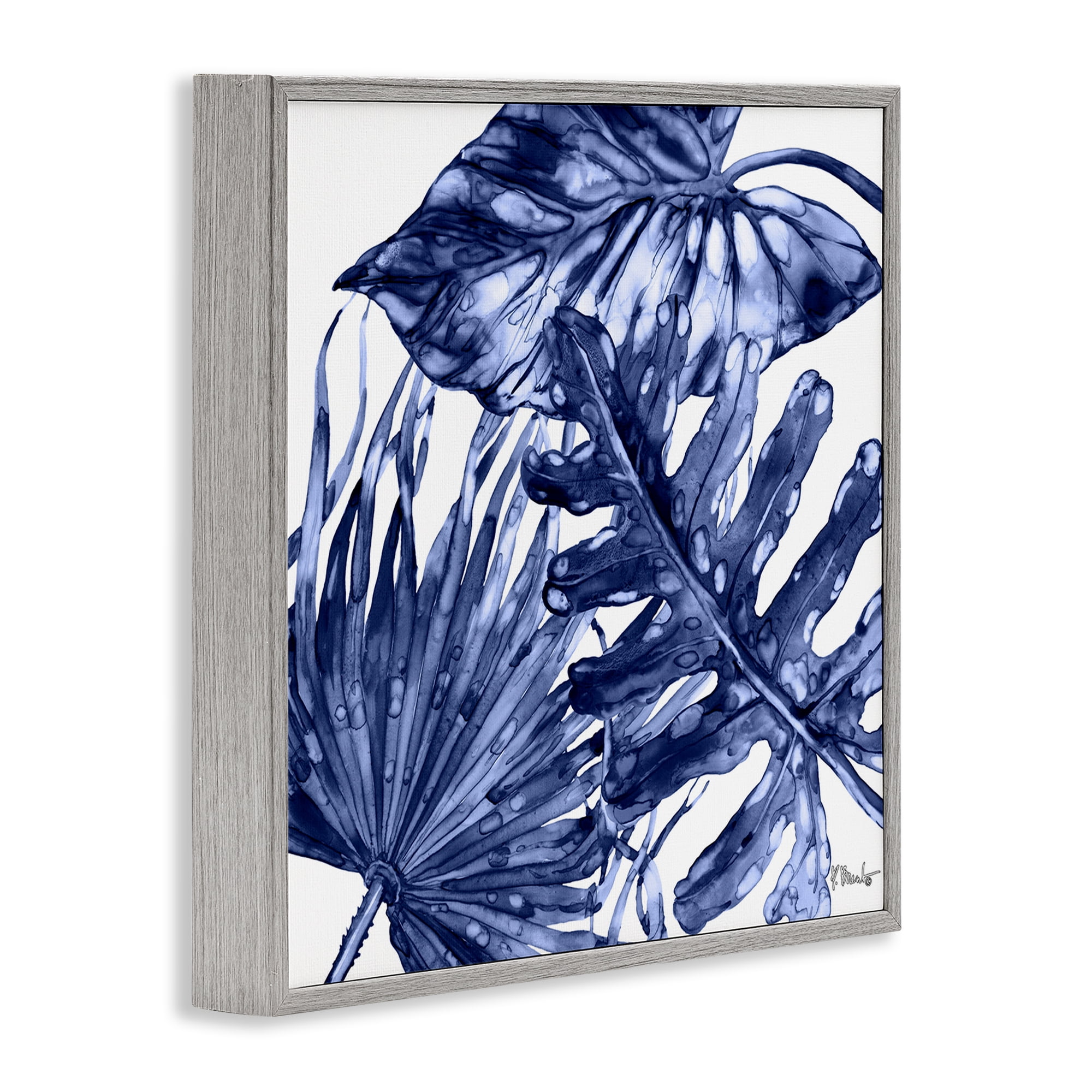 Stupell Industries Hued Palm Fronds Botanical & Floral Painting Gray Framed Art Print Wall Art, 24 x 24