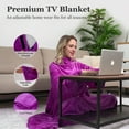 thumbnail image 5 of Winthome Warm Wearable Blanket with Sleeves for Adults Child Cozy Soft Sofa TV Throw Blanket with Hook and Loop Fastener Elastic Cuffs Purple 55''x67' Machine Washable, 5 of 7