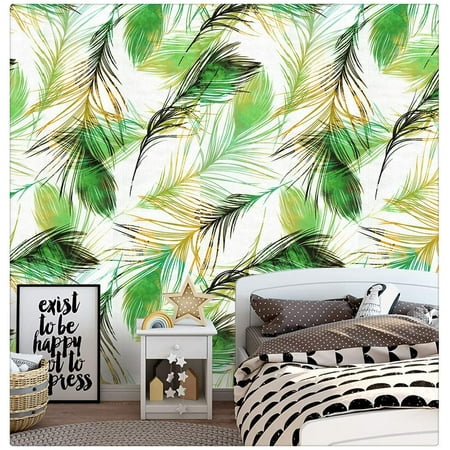 Contemporary Green Leaf Peel & Stick Wallpaper 17.7inch x 118inch 3D