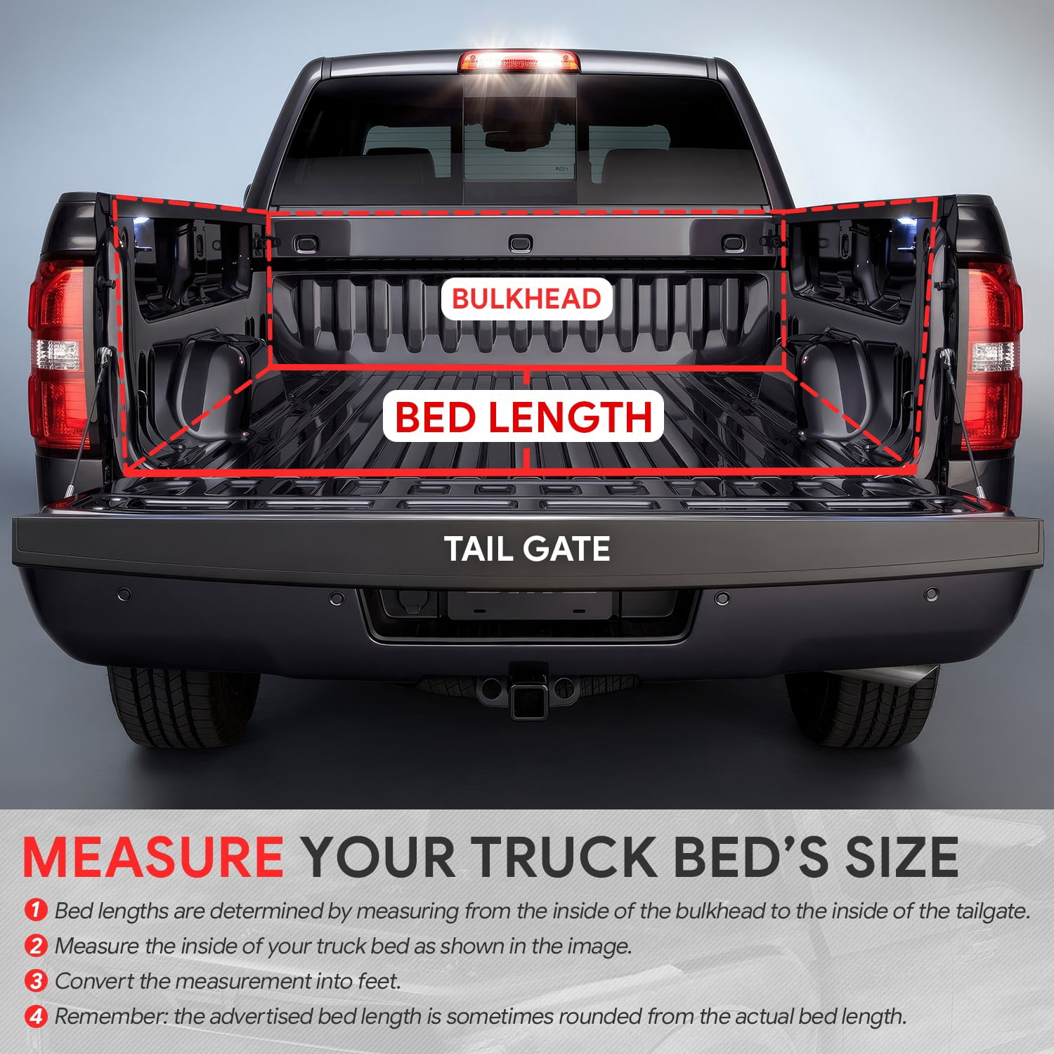 DNA Motoring for 2015-2024 Silverado Sierra 1500 5.8' Low Profile Hard Tri-Fold Tonneau Cover