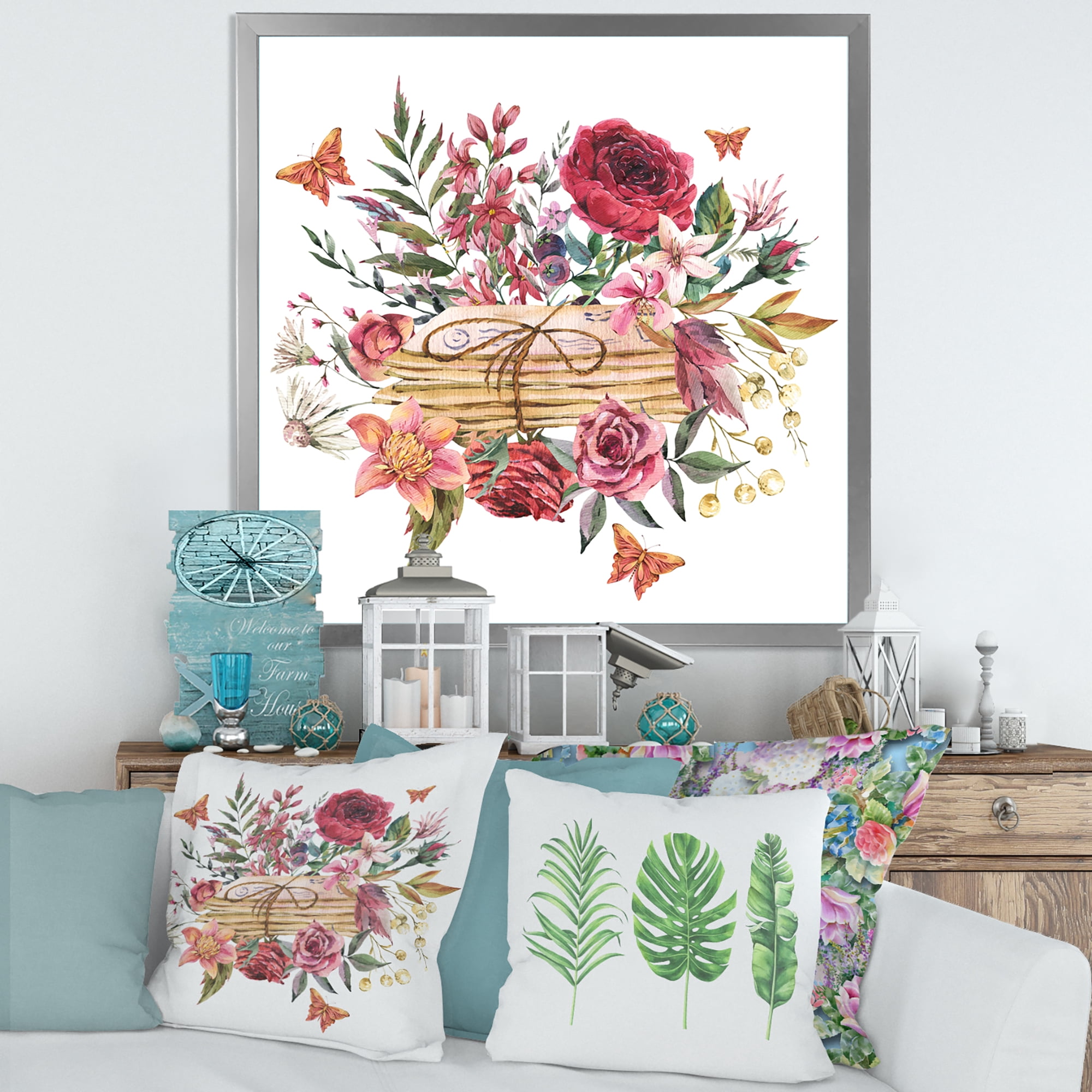Designart 'Wildflowers With Vintage Old Letters' Farmhouse Framed Art Print