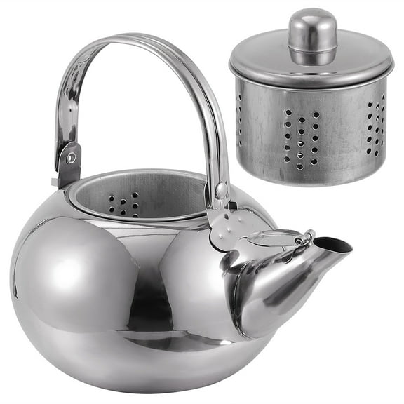 HAMPPLIES 1Pack Stainless Steel Tea Pot for Stovetop with Filter Screen in Silver Color
