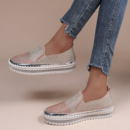 

Shoes for Women KKCXFJX Women s Shoes Round Toe Trendy Fashion Rhinestone Flat Bottom And Thick Bottom Pedal Casual Shoes