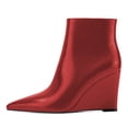 thumbnail image 2 of YDN Women's Pointed Toe Ankle Boots High Wedge Heels with Side Zipper Fashion Dressy Booties Basic Daily Outfit Shoes Size 8 Red, 2 of 5