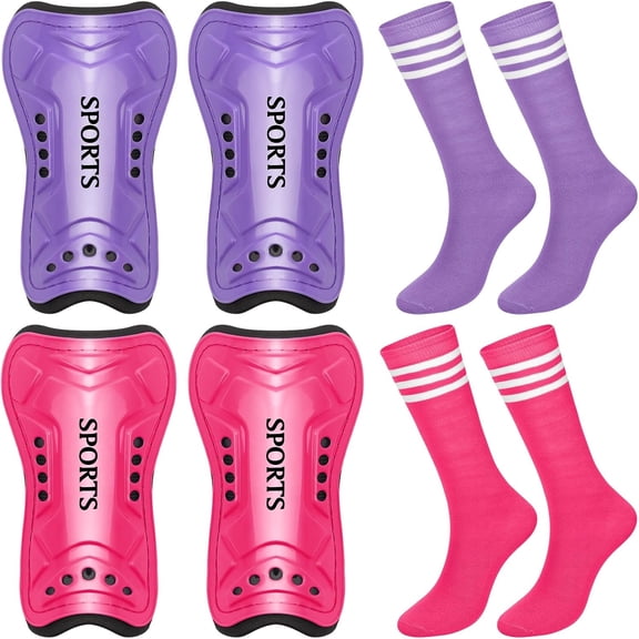 BESTSKY 2 Set Soccer Shin Guards for Girls with Socks Toddler Shin Pads Football Kids Sport Protection Lightweight Gear Leg Protection for 3-15 Girls Boys Children Teens
