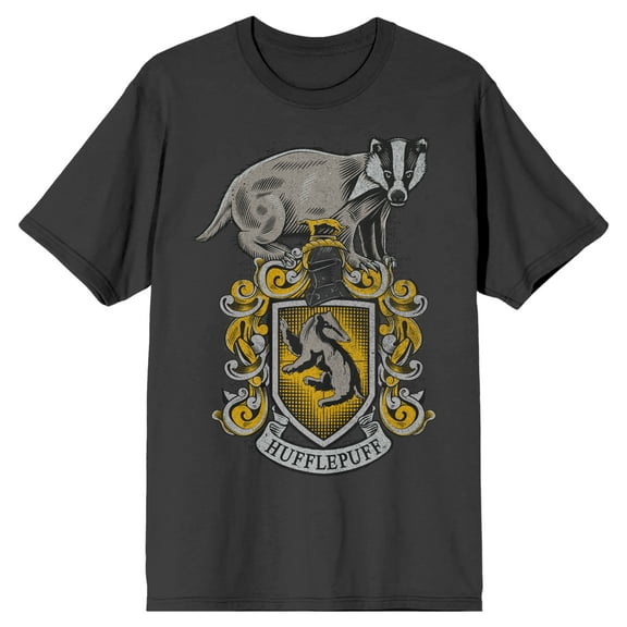 Hogwarts Hufflepuff House Crest Men's Charcoal Graphic Tee-XXL