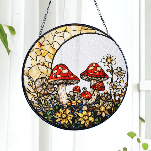 Mushroom Stained Glass Suncatcher, Cottagecore Window Hanging