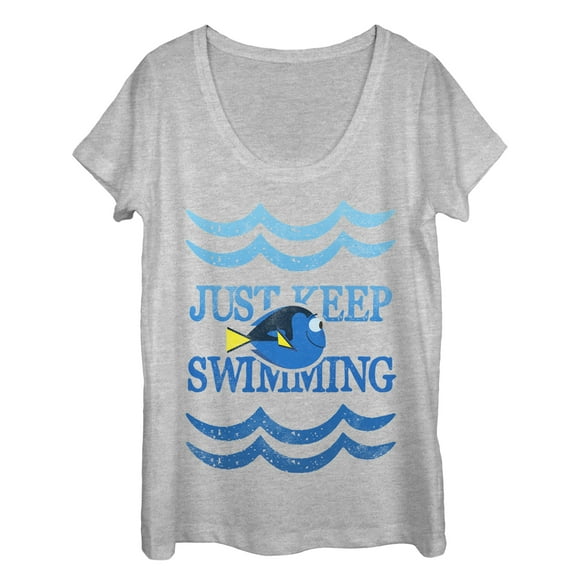 Women's Finding Dory Keep Swimming Waves  Scoop Neck Athletic Heather Medium