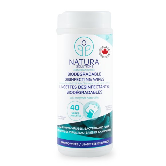 Natura Solutions Biodegradable Disinfecting Wipes, Eucalyptus, 40 Count, Single Use, White