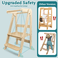 thumbnail image 5 of Foldable Toddler Kitchen Standing Tower, Baby Kitchen Helper with Safety Handles, Wooden Step Stool with 3 Adjustable Heights, Montessori Learning Tower for Kitchen Bathroom (Natural Colour), 5 of 7
