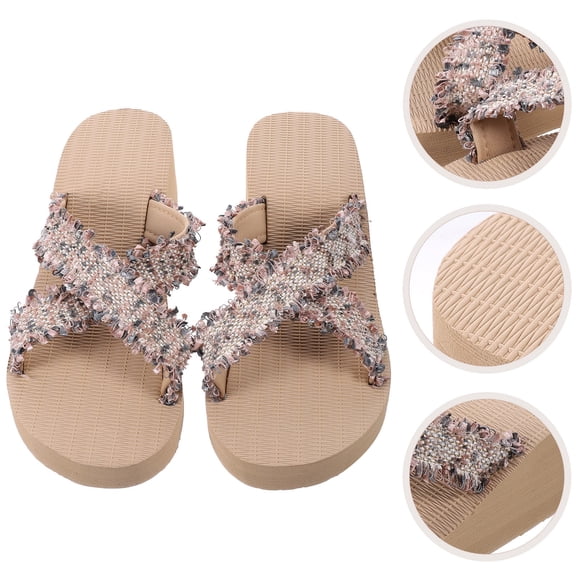 MERRYHAPY 1Pair Comfortable Lightweight Straw Beach Slippers Perfect Daily Wear