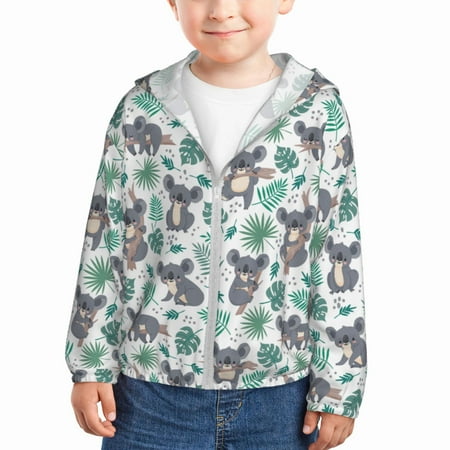 

Lukts Bears and Tropical Leaves Print Children s Long-Sleeved Sun Protection Clothing Hooded Sweatshirts for Boys and Girls Outdoor Sports-5 Years