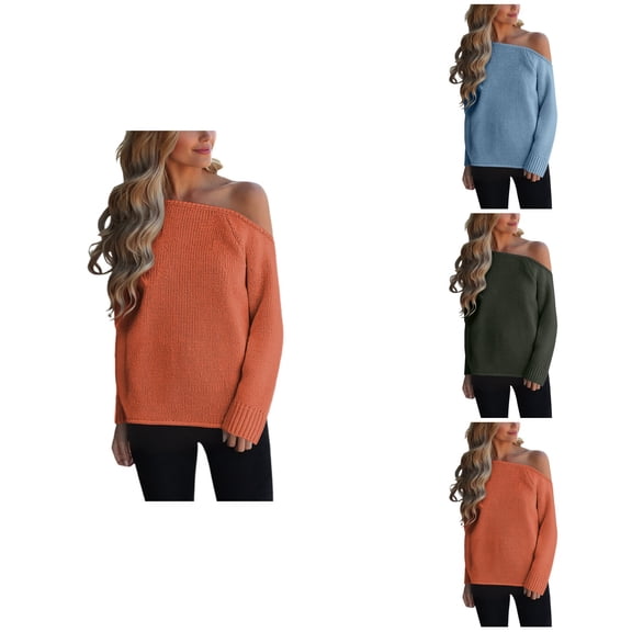Women's Off Shoulder Oversized Knit Sweater – Soft Loose Fit Long Sleeve Crewneck Pullover Top, Solid Color Casual Comfort Wear for Fall & Winter
