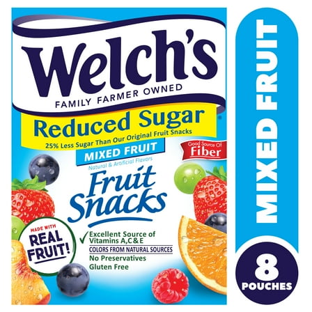 Welch's Fruit Snacks Reduced Sugar Mixed Fruit Soft Fruit Snacks, .8 oz, 8 Count