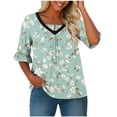 thumbnail image 4 of Ounisa Womens 1/2 Sleeve T Shirt Crew Neck Printed Flared Sleeve V Neck Ruched Summer Casual Stylish Tops XL-5XL, 4 of 6