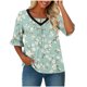 thumbnail image 2 of TaTaai Women's Flared Sleeve V-Neck Top Printed Ruched Front Half Sleeve Casual Summer Chic Blouse T-Shirt Daily Party Beach Gift, 2 of 6