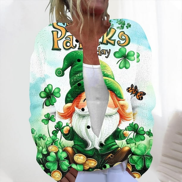 Cárdigan informal de punto con estampado del Día de San Patricio para mujer, abrigo con botones