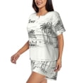 thumbnail image 2 of Kdxio Summer Vacation Scene Print Pajamas Sets for Women Short-Sleeved Pjs with Lounge Shorts Two Piece Sleepwear S-4XL, 2 of 8