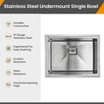 thumbnail image 6 of Strictly Sinks Undermount Workstation Kitchen Sink–Silver 23 Inch 16 Gauge Single Bowl Kitchen Sink, 6 of 8