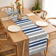 thumbnail image 3 of Navy Blue Grey Stripes Table Runner - 60 Inch Long, Kitchen Dining Table Runner Dresser Scarves, Simple Striped Lines Minimalist Farmhouse Decor for Coffee Tables Wedding Party Banquet, 3 of 8